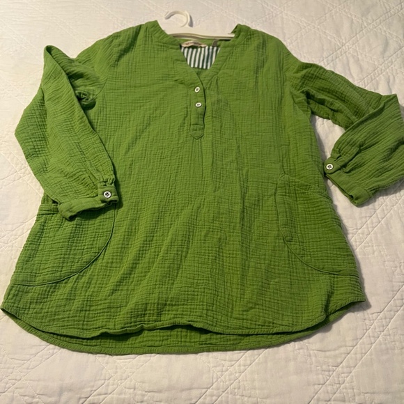 Soft Surroundings Santorini Green Gauze 100% Cotton Tunic Size Travel Casual PS - Picture 6 of 10